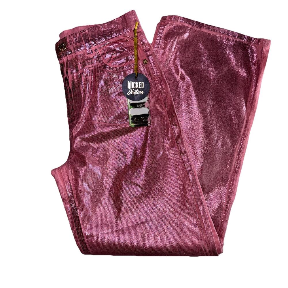 Wicked Justice Jeans Girls Size 14 Pink Movie Metallic Denim Baggy Loose